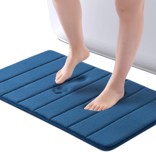 Memory Foam Bath Mat, 20''X32'', Navy | Water Absorbent, Ultra Soft, Non Slip, Thick Foam, Bathroom Rugs for Floor & Tub, Machine Washable Care