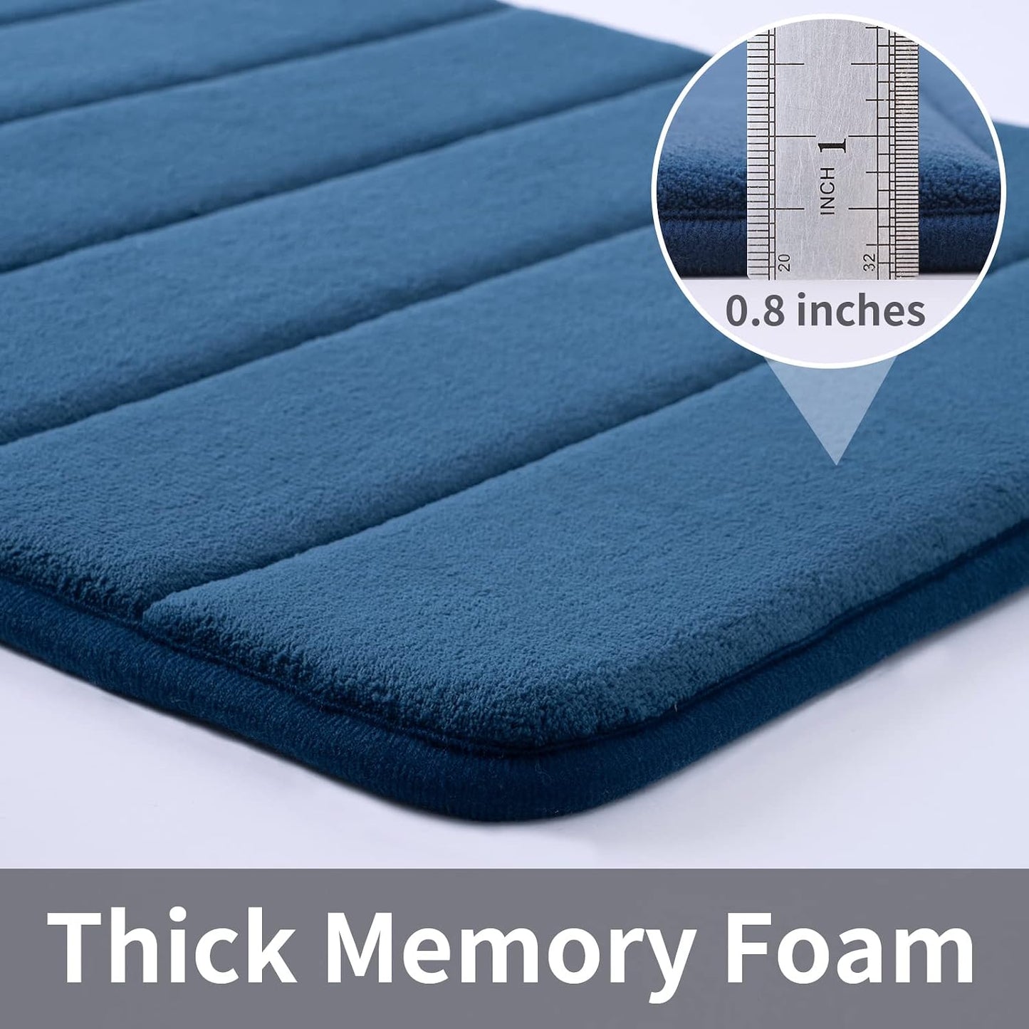 Memory Foam Bath Mat, 20''X32'', Navy | Water Absorbent, Ultra Soft, Non Slip, Thick Foam, Bathroom Rugs for Floor & Tub, Machine Washable Care