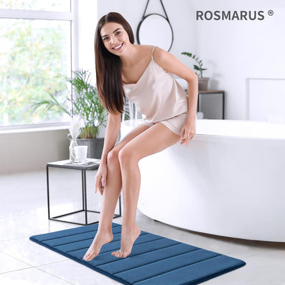Memory Foam Bath Mat, 20''X32'', Navy | Water Absorbent, Ultra Soft, Non Slip, Thick Foam, Bathroom Rugs for Floor & Tub, Machine Washable Care