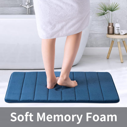 Memory Foam Bath Mat, 20''X32'', Navy | Water Absorbent, Ultra Soft, Non Slip, Thick Foam, Bathroom Rugs for Floor & Tub, Machine Washable Care